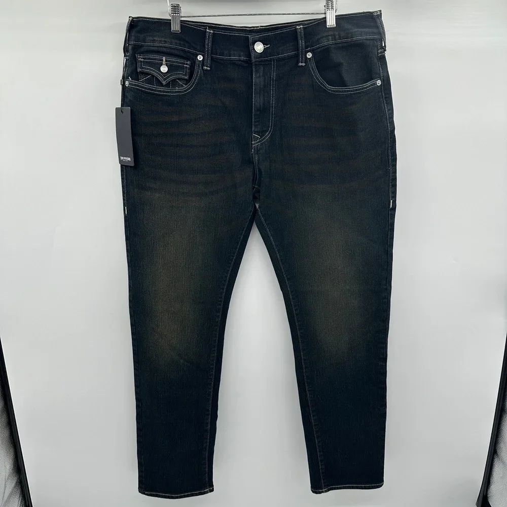 True Religion Geno Relaxed Slim Jeans Dark Eclipse Blue Wash 36x32 NWT 701141